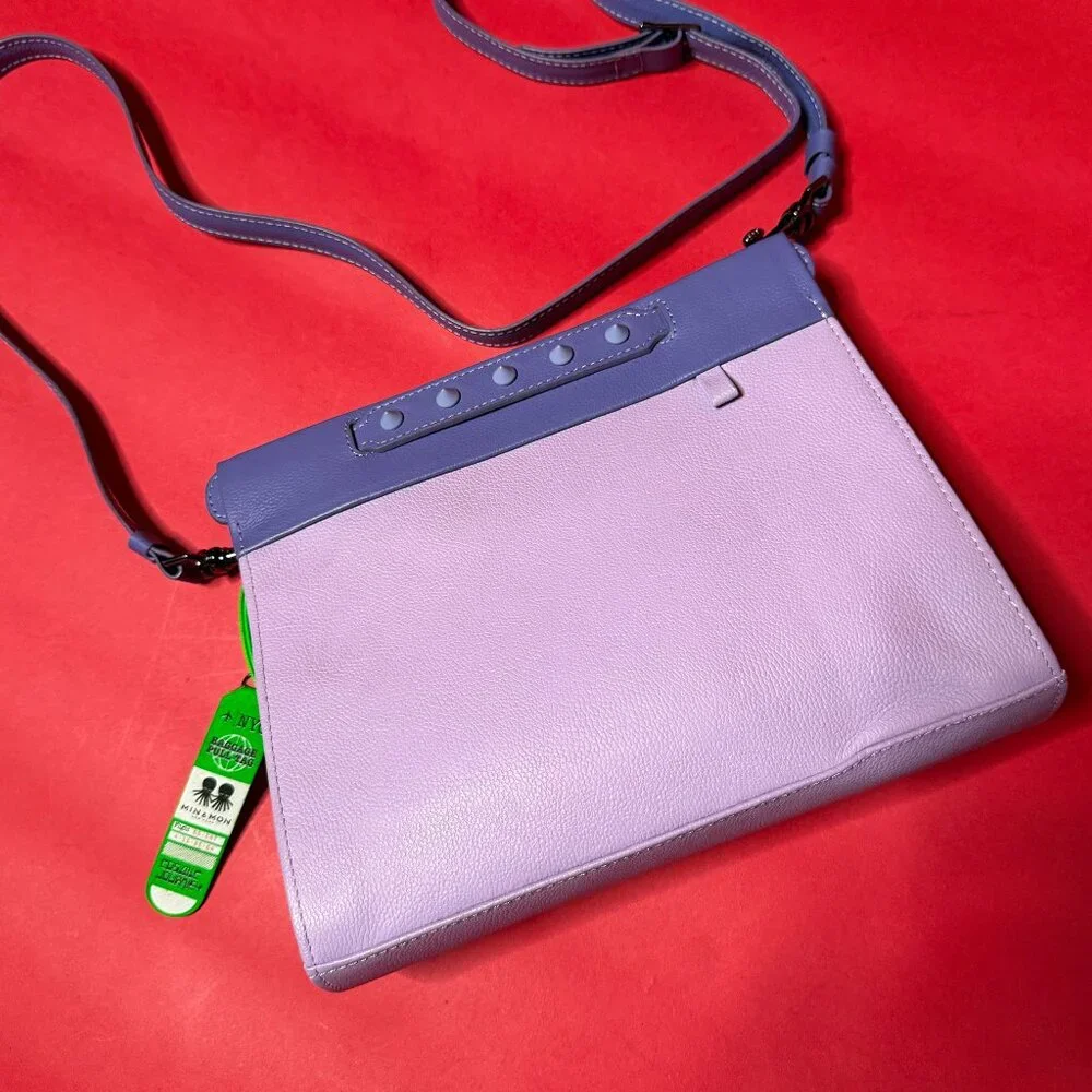 Min & Mon Leather Crossbody Bag – Lavender & Lilac with Neon Green Accents - Picture 4 of 12